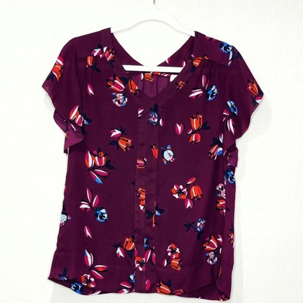 Philosophy Burgundy Floral Blouse Lightweight Size Small‎